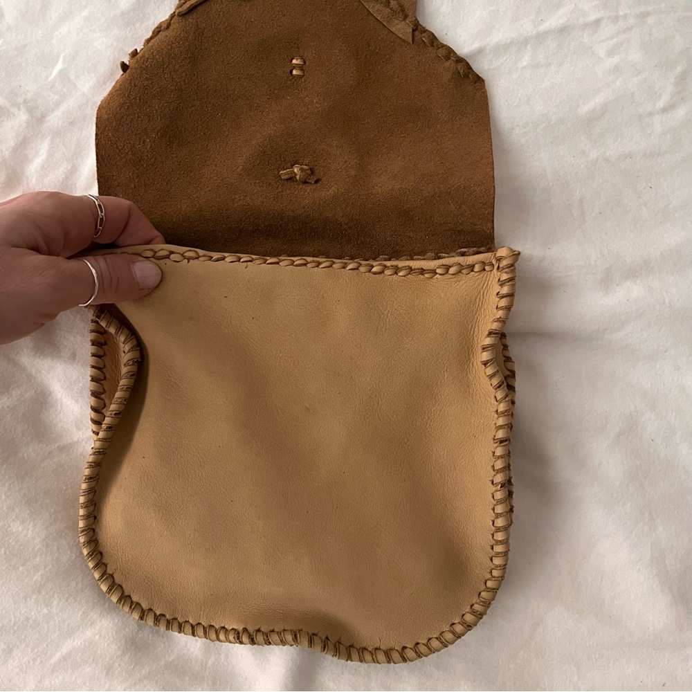 Artisan Made Western Leather Fringe Belt Bag with Metal Conchos Brown Tan - Picture 2 of 6